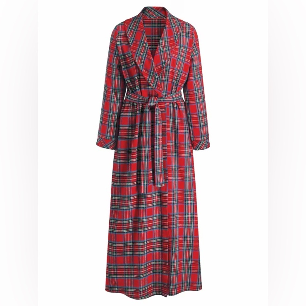 Women’s red plaid 100% cotton flannel robe